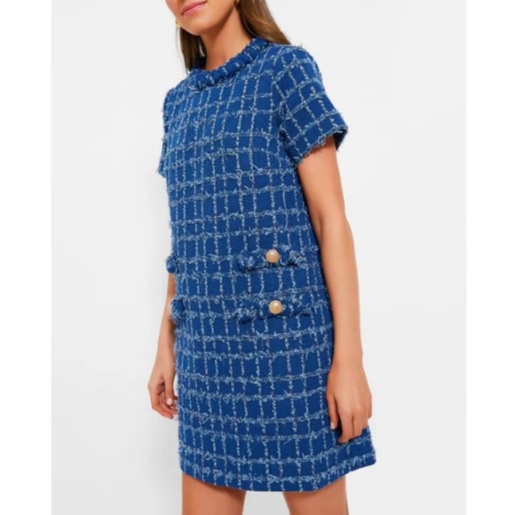 Tuckernuck Sapphire Tweed Jackie Dress Blue Windowpane Tweed Size Large - Picture 2 of 15